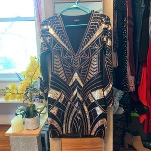 Express Black and Gold Sequin Dress